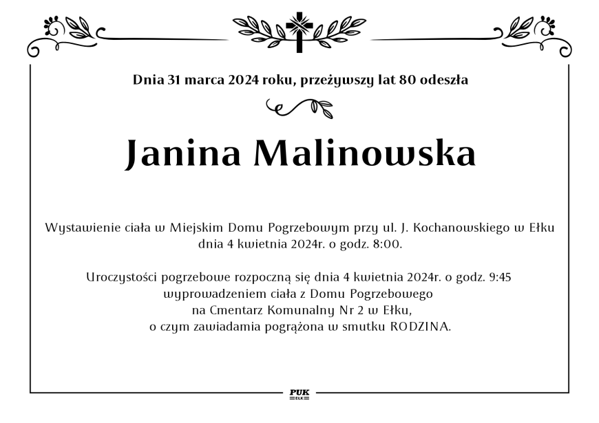 Janina Malinowska - nekrolog